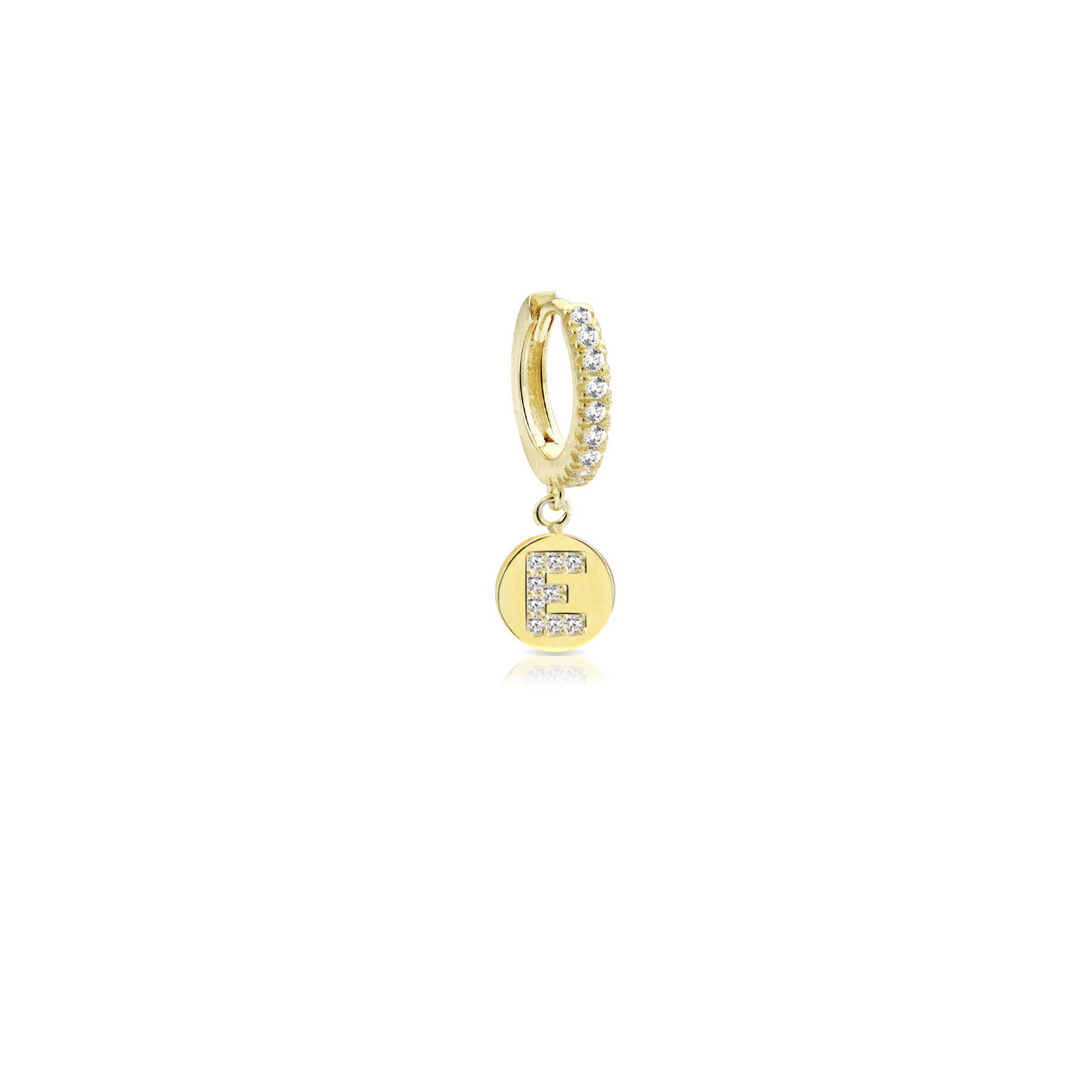 Orecchino iniziale lettera E, argento 925, zirconi bianchi, placcatura oro giallo 18kt - Laura P. Jewels