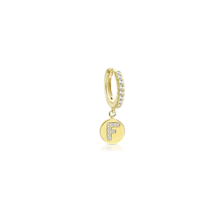 Orecchino iniziale lettera F, argento 925, zirconi bianchi, placcatura oro giallo 18kt - Laura P. Jewels
