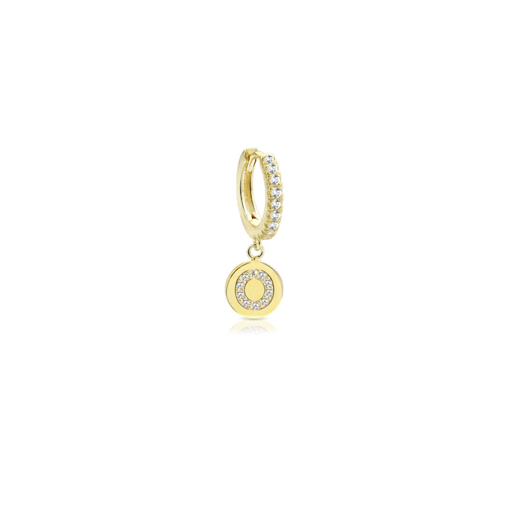Orecchino iniziale lettera O, argento 925, zirconi bianchi, placcatura oro giallo 18kt - Laura P. Jewels
