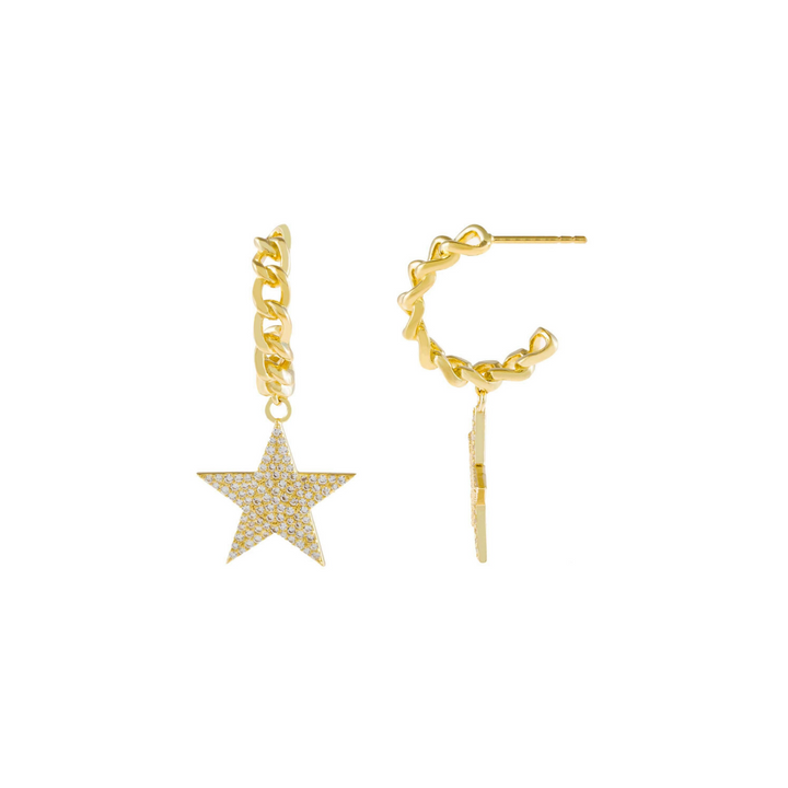 Orecchini cerchio e stella, argento 925, zirconi bianchi, placcatura oro giallo 18kt - Laura P. Jewels