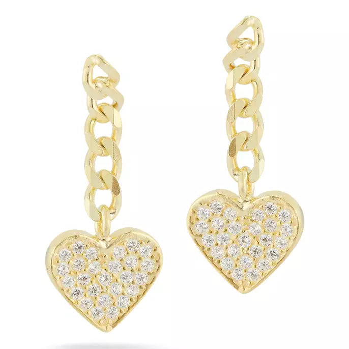 Orecchini groumette cuore, argento 925, zirconi bianchi, placcatura oro giallo 18kt - Laura P. Jewels