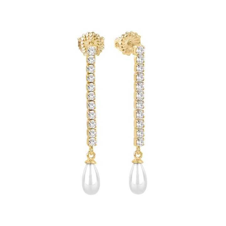 Orecchini tennis perle, argento 925, zirconi bianchi e perle di acqua dolce, placcatura oro giallo 18kt - Laura P. Jewels