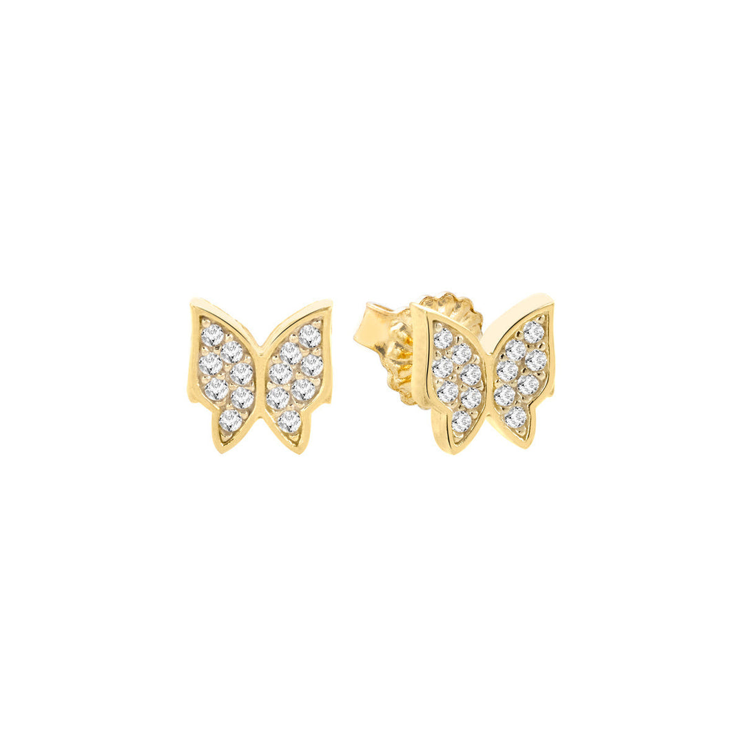 Orecchini farfalla, argento 925, zirconi bianchi, placcatura oro giallo 18kt - Laura P. Jewels
