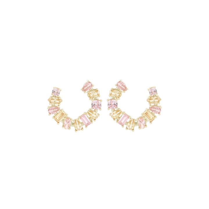 Orecchini Princess Baguette argento 925 placcatura oro giallo 18kt pietre zirconi color rosa e champagne - Laura P. Jewels