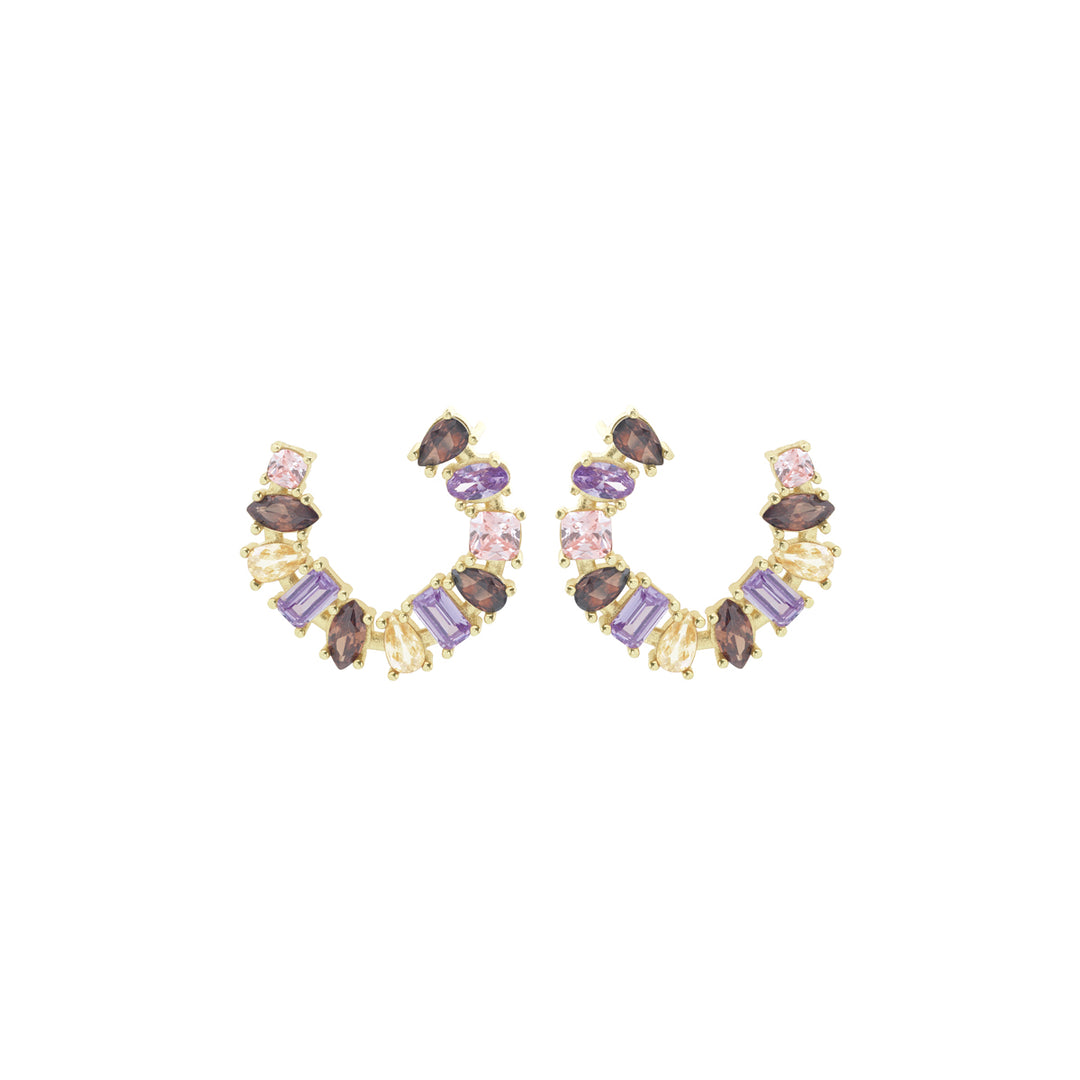 Orecchini Princess Baguette argento 925 placcatura oro giallo 18kt pietre zirconi color lavanda, rosa e marroni - Laura P. Jewels