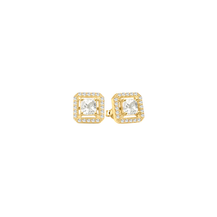 Orecchini princess bianchi, argento 925, pietre taglio princess, zirconi bianchi, placcatura oro giallo 18kt - Laura P. Jewels