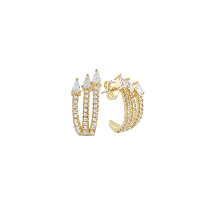 Orecchini zirconi, argento 925, pietre taglio goccia bianche e zirconi bianchi, placcatura oro giallo 18kt - Laura P. Jewels