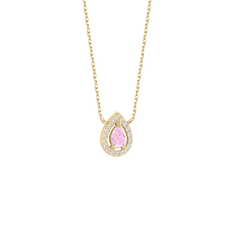 Collana goccia argento 925 pietra taglio goccia rosa e zirconi bianchi placcatura oro giallo 18kt - Laura P. Jewels
